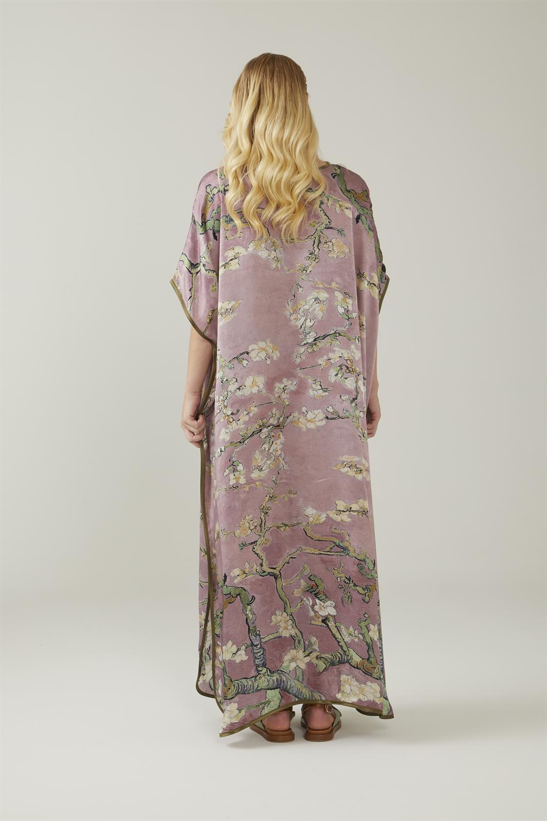 Blossom di mandorle rosa Van Gogh Abito in seta in raso / kaftan