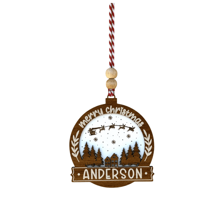 Personalized Round Christmas Ornament – Custom Name Holiday Decoration with Santa Sleigh & Reindeer – Happy New Year Tree Ornament - Exporgin | Türkiye Comes to You