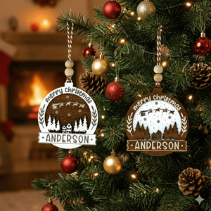 Personalized Round Christmas Ornament – Custom Name Holiday Decoration with Santa Sleigh & Reindeer – Happy New Year Tree Ornament - Exporgin | Türkiye Comes to You