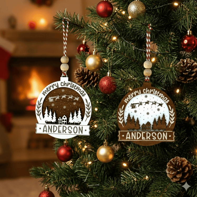 Personalized Round Christmas Ornament – Custom Name Holiday Decoration with Santa Sleigh & Reindeer – Happy New Year Tree Ornament - Exporgin | Türkiye Comes to You