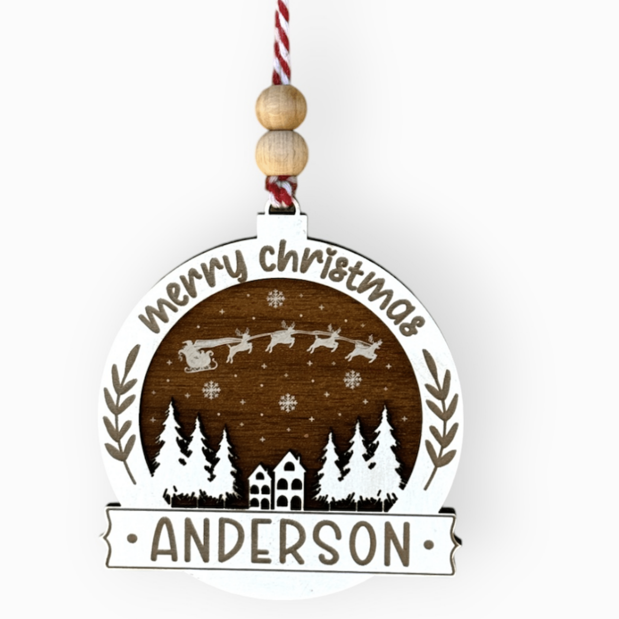 Personalized Round Christmas Ornament – Custom Name Holiday Decoration with Santa Sleigh & Reindeer – Happy New Year Tree Ornament - Exporgin | Türkiye Comes to You