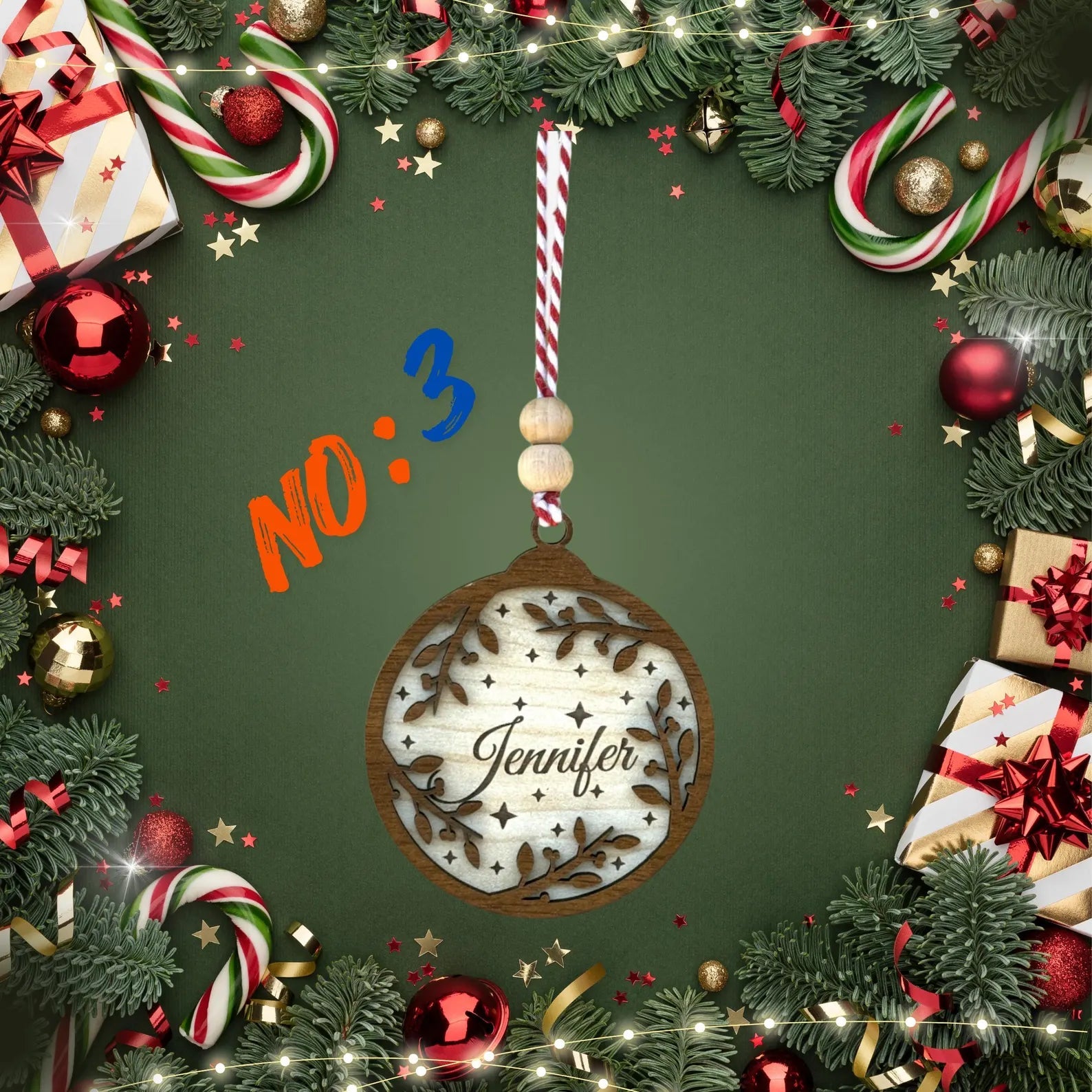 Personalized Wooden Christmas Ornament – Custom Name and Six Different Designs - Exporgin | Türkiye Comes to You