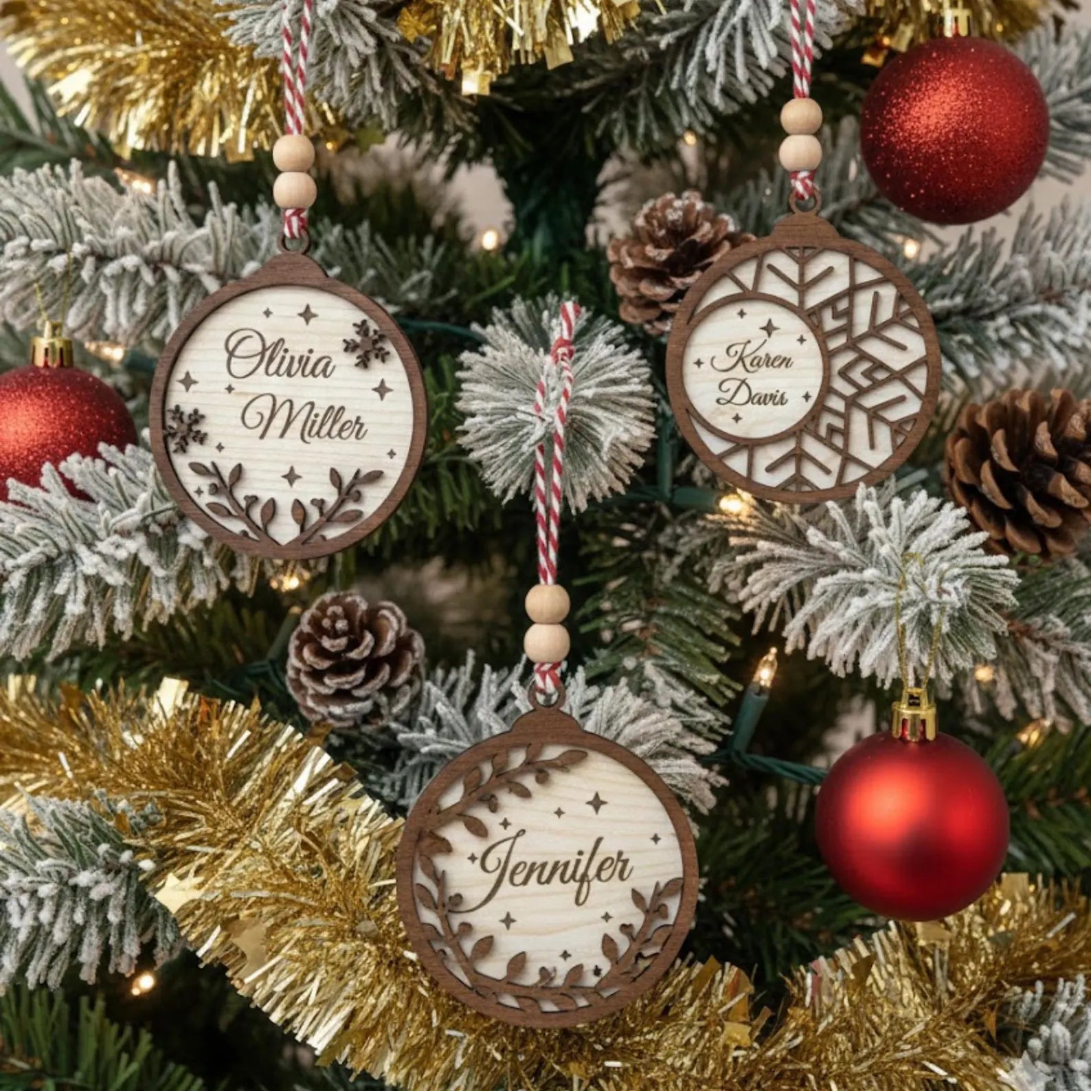 Personalized Wooden Christmas Ornament – Custom Name and Six Different Designs - Exporgin | Türkiye Comes to You