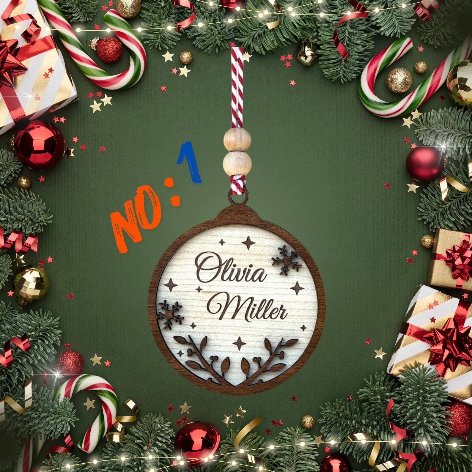 Personalized Wooden Christmas Ornament – Custom Name and Six Different Designs - Exporgin | Türkiye Comes to You