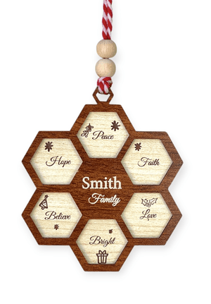 Personalized Wooden Honeycomb Christmas Ornament – Custom Family Name Holiday Decoration – Laser Engraved Rustic Farmhouse Xmas Gift - Exporgin | Türkiye Comes to You