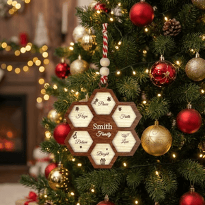 Personalized Wooden Honeycomb Christmas Ornament – Custom Family Name Holiday Decoration – Laser Engraved Rustic Farmhouse Xmas Gift - Exporgin | Türkiye Comes to You