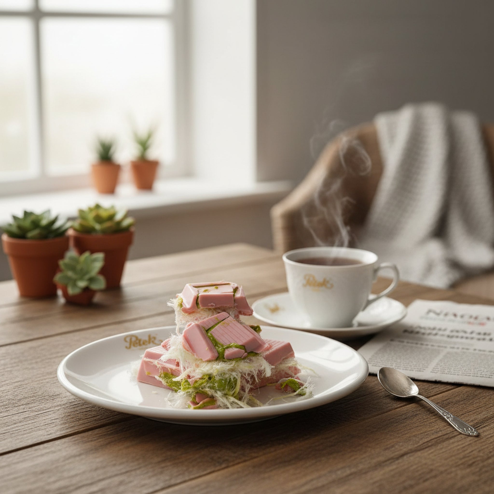 Petek 1942 Angel Hair Dubai Chocolate Pink Belgian Strawberry Chocolate with Pistachio, Kadaifi & Turkish Cotton Candy 200g (7.05 oz) - Exporgin | Türkiye Comes to You