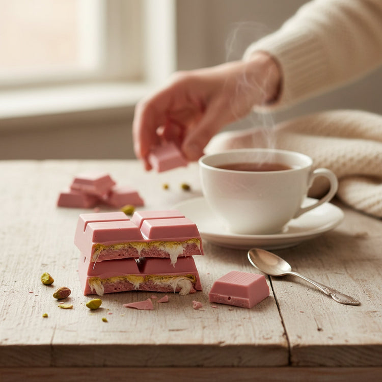 Petek 1942 Angel Hair Dubai Chocolate Pink Belgian Strawberry Chocolate with Pistachio, Kadaifi & Turkish Cotton Candy 200g (7.05 oz) - Exporgin | Türkiye Comes to You