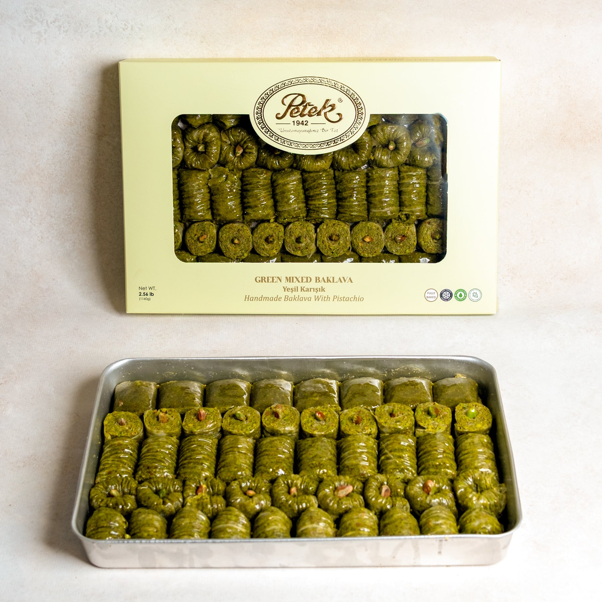 Petek 1942 Green Mixed Baklava with Pistachio 1160g (40.9 oz) - Exporgin | Global Shopping Site