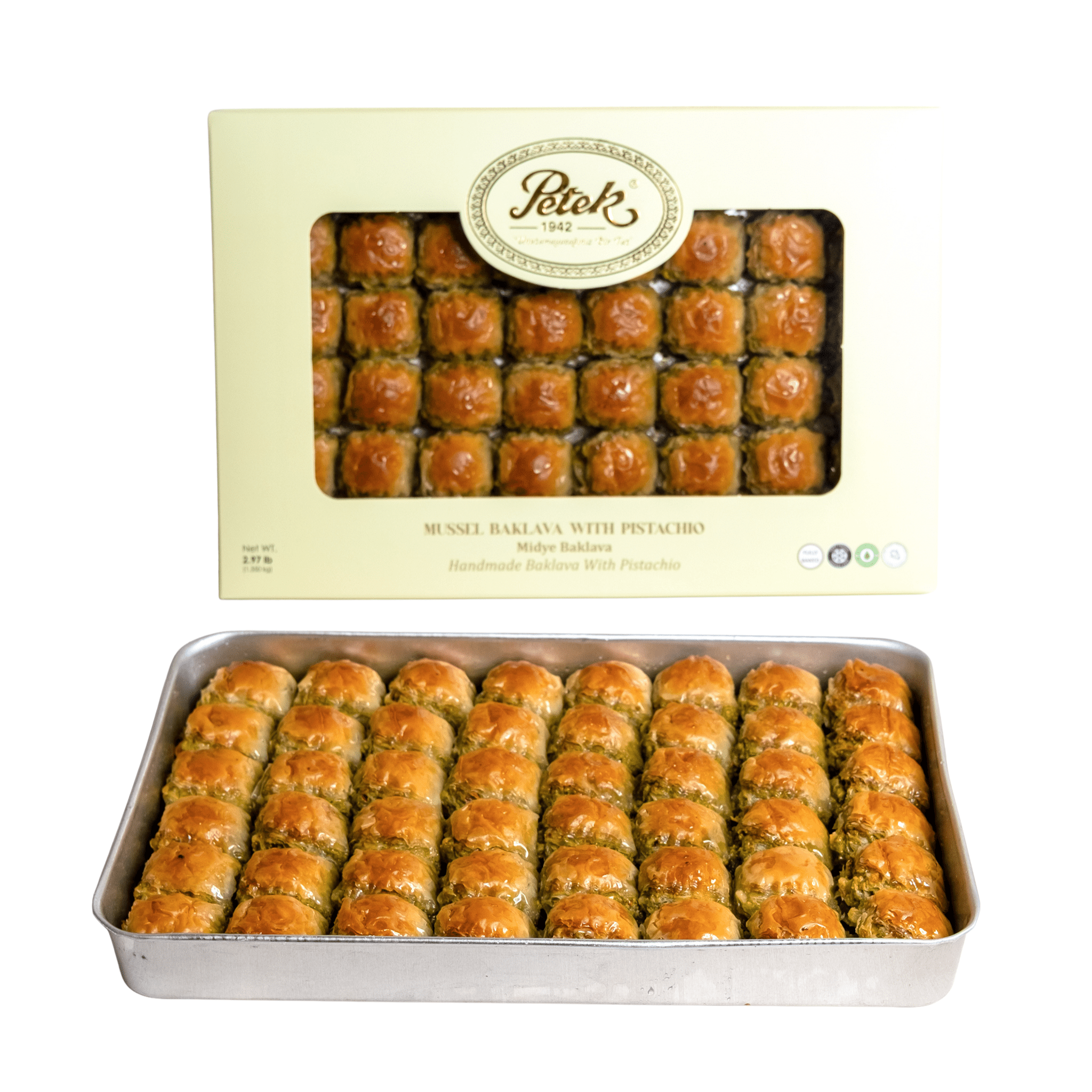 Petek 1942 Mussel Shape Baklava with Pistachio 1350g (47.6 oz) - Exporgin | Global Shopping Site