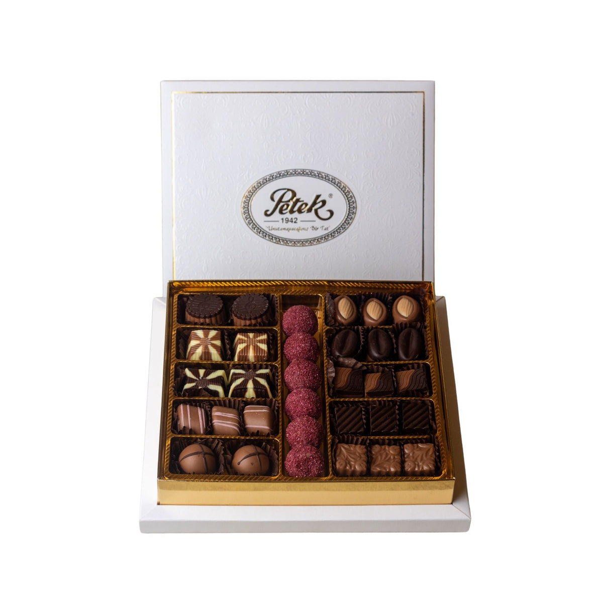 Caja de chocolate especial Petek 1942 de 400 g: chocolate amargo y con leche premium con rellenos cremosos - Exportin - Global Shopping Site