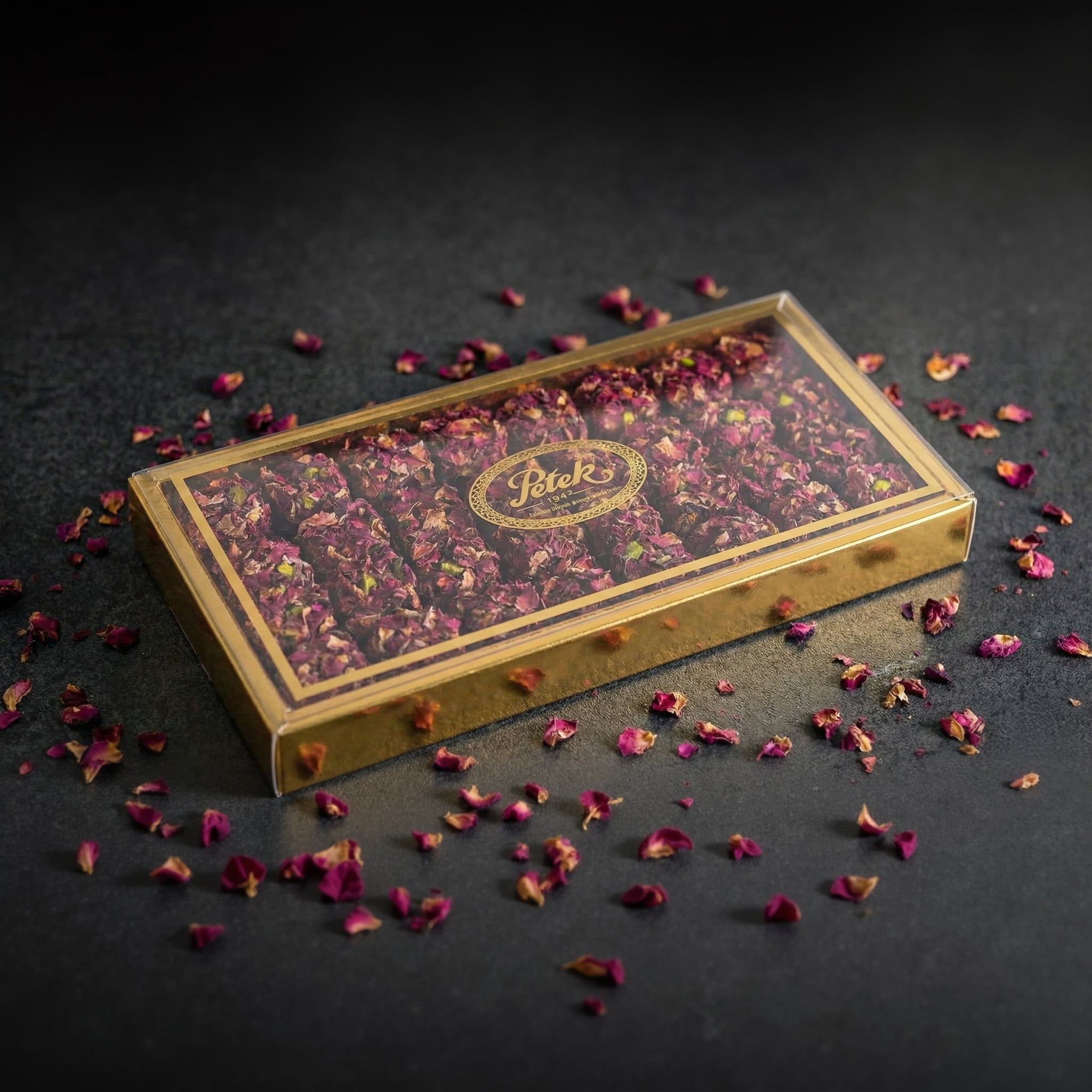 Petek 1942 Délice turc aux pétales de rose Boîte gourmande 550g (19.40 oz) - Exportin | Türkiye Vient à toi