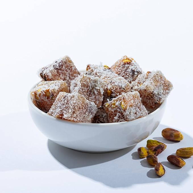 Pistachio Turkish Delight – Pomegranate & Classic Coconut Coated 200g (7.05 oz) / 160g (5.64 oz) - Exporgin | Türkiye Comes to You