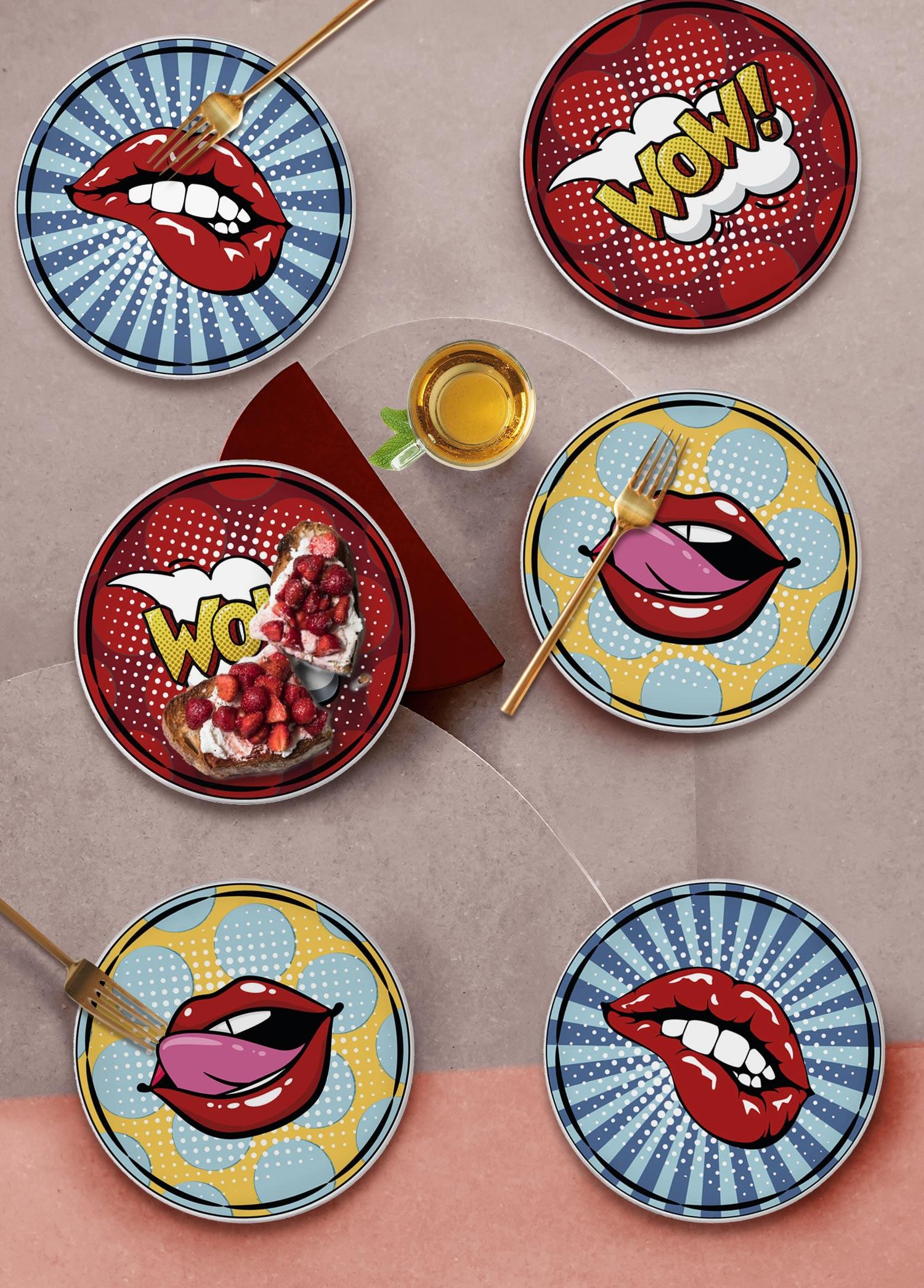 Popart Lips Cake Plate Set of 6 19 cm