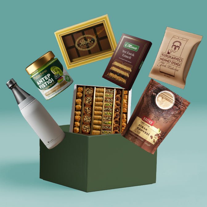 Premium Christmas Gift Set with Thermos Bottle & Aleppo Baklava – Turkish Coffee & Gourmet Sweets (X - Large) - Exporgin | Türkiye Comes to You