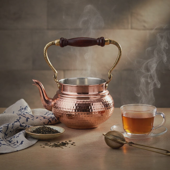 Turna Bakır – Hand - Hammered Copper Teapot – Authentic Turkish Artisan Cookware – 1300 ml - Exporgin | Türkiye Comes to You