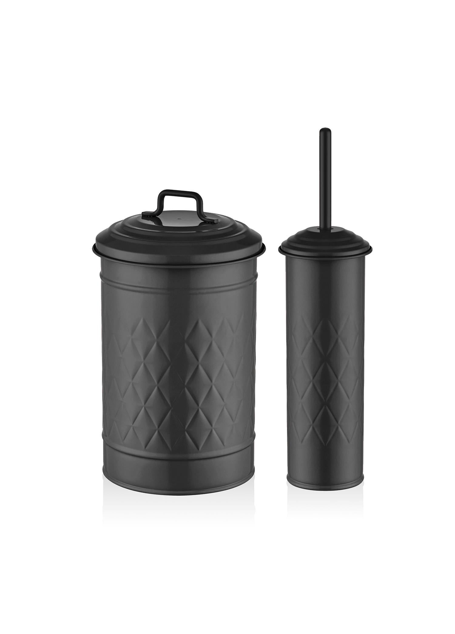 Prism Trash Can & Toilet Brush Set Black