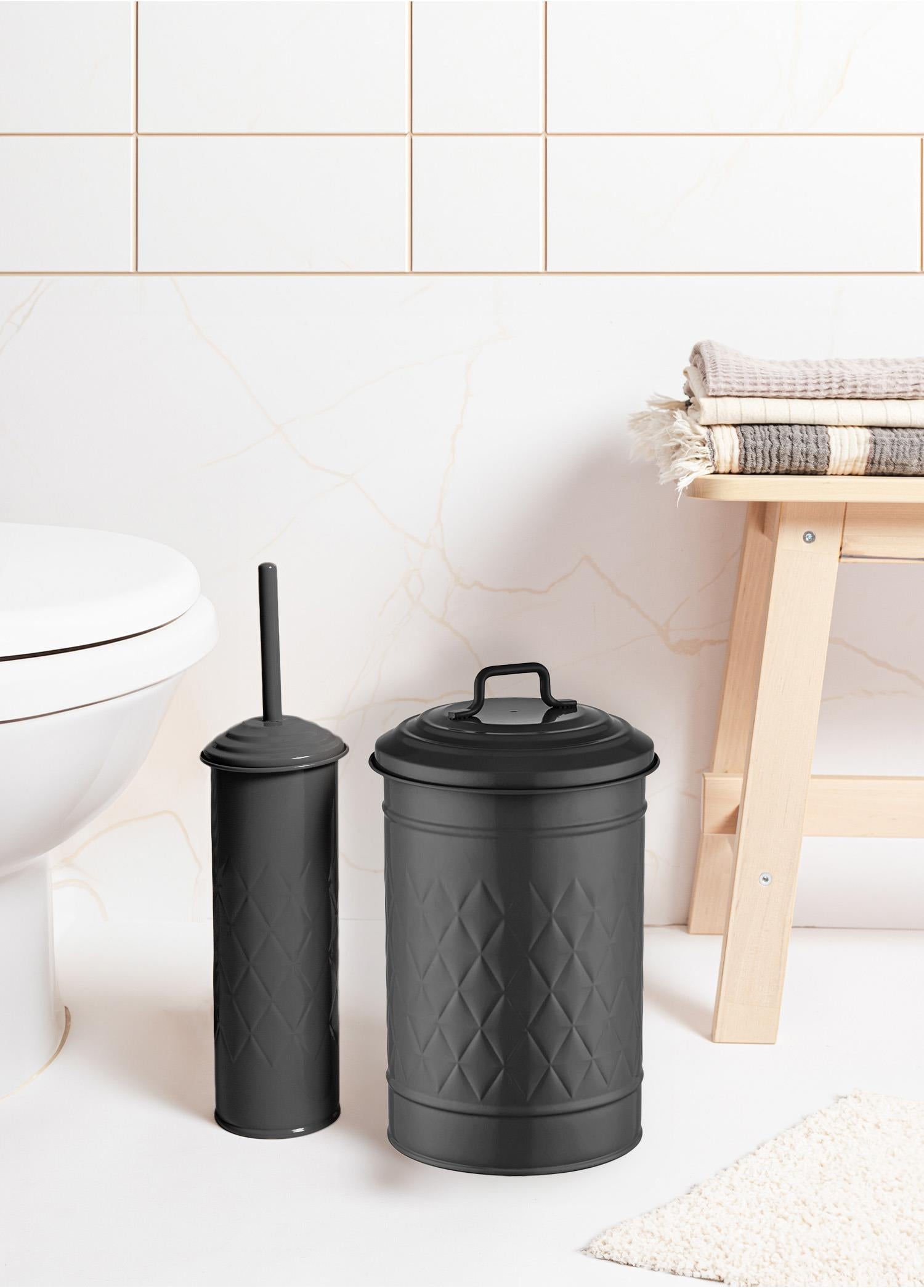 Prism Trash Can & Toilet Brush Set Black