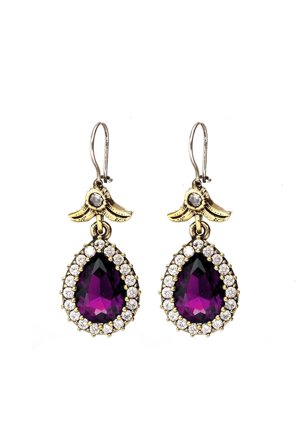 Purple Amethyst Stone Silver Drop Model Earrings Hürrem Didar Sultan Earrings - Exporgin - Global Shopping Site