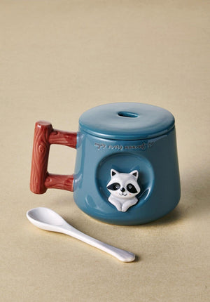 Raccoon Lid and Spoon Mug 370 ml - Exporgin - Global Shopping Site