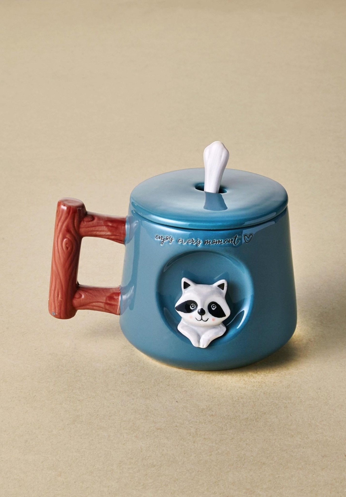 Raccoon Lid and Spoon Mug 370 ml - Exporgin - Global Shopping Site