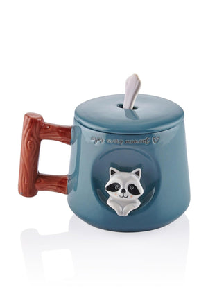 Raccoon Lid and Spoon Mug 370 ml - Exporgin - Global Shopping Site