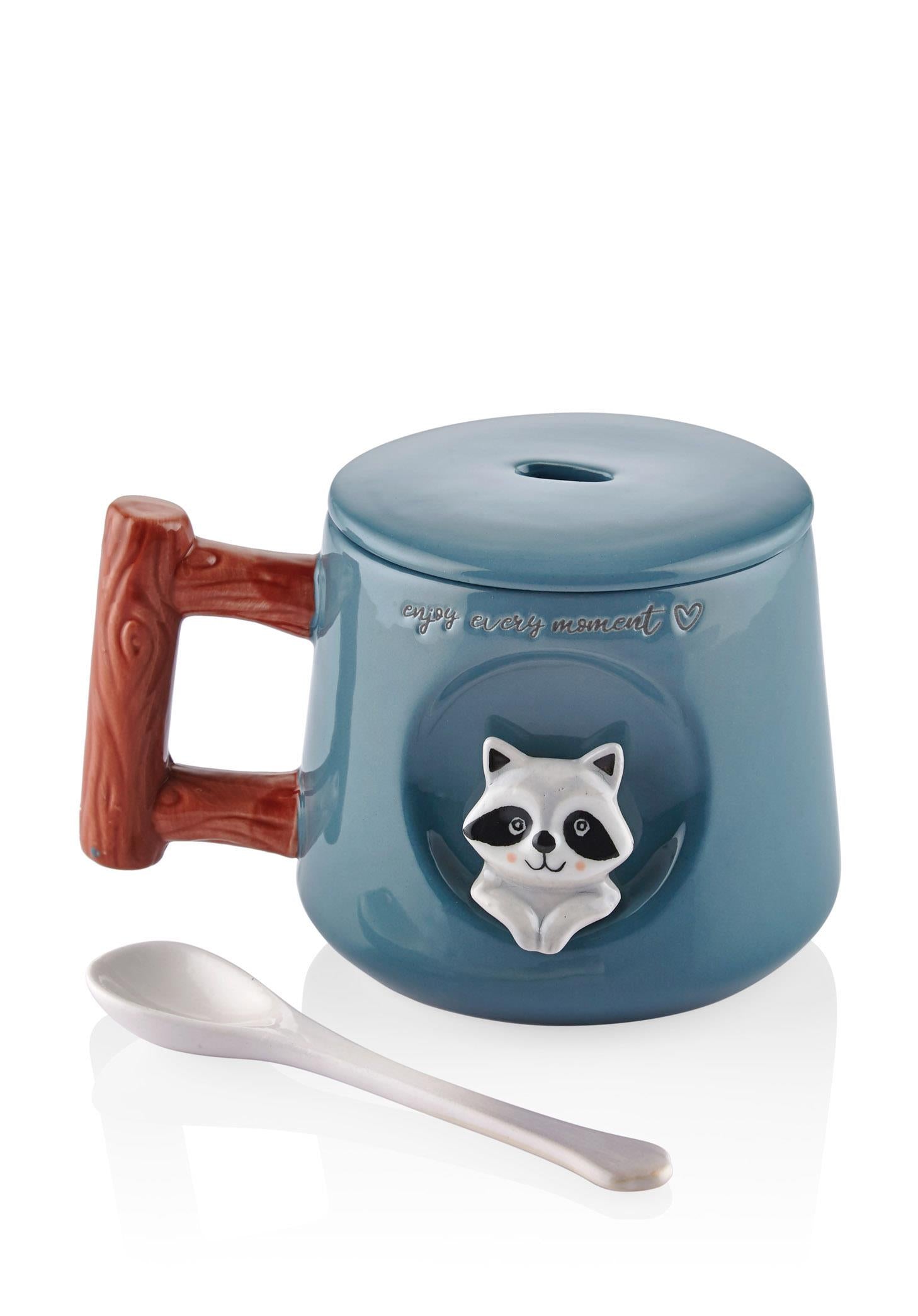 Raccoon Lid and Spoon Mug 370 ml