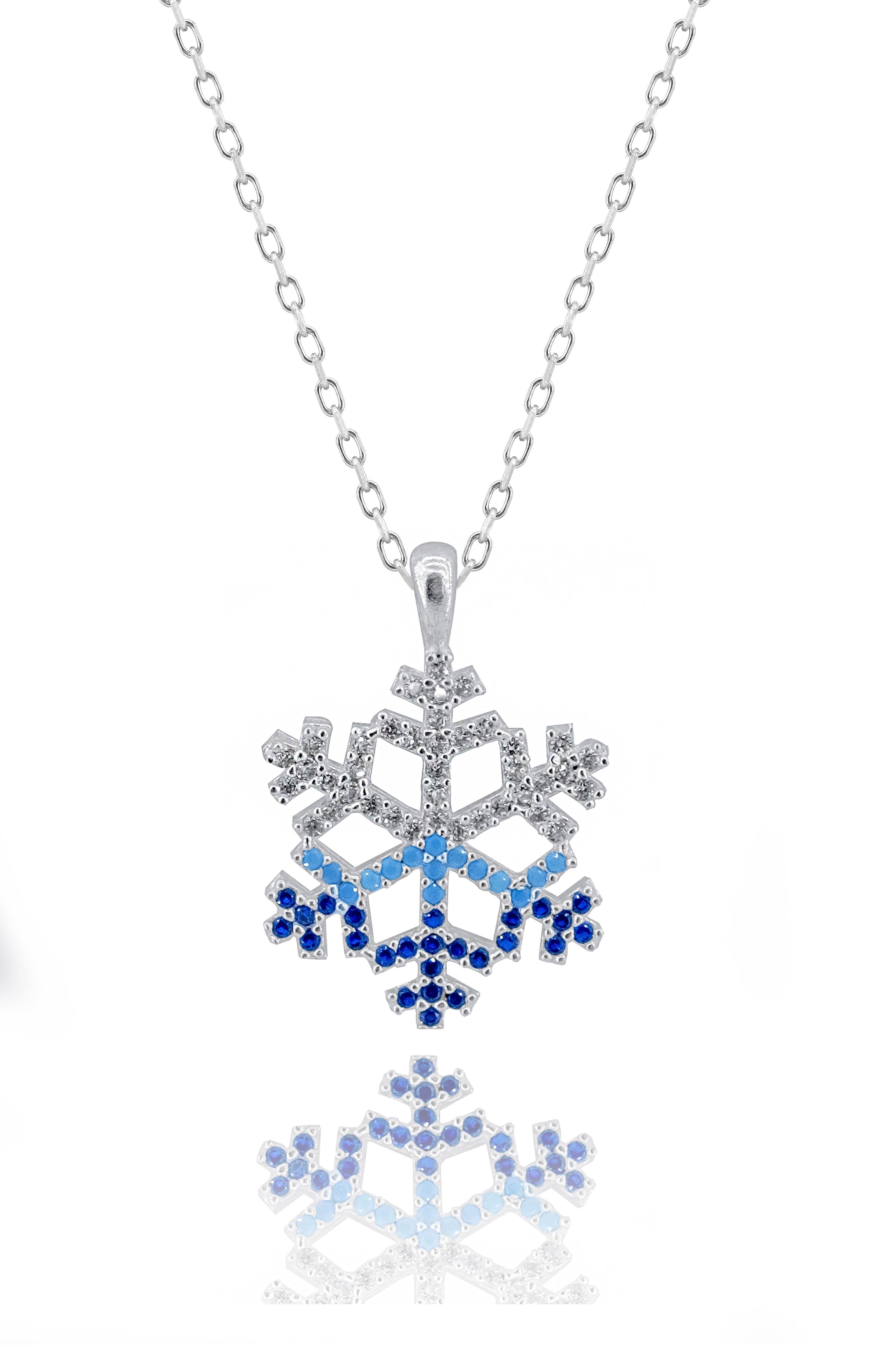 Collana iridescente blu e bianca in transizione da neve con gemme - 925 catena di argento sterling