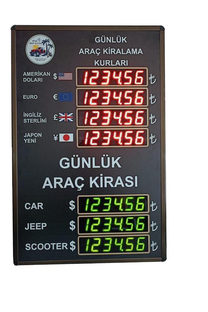 Rent a Car Price and Currency Board (Case Dimension: 70x45 cm)