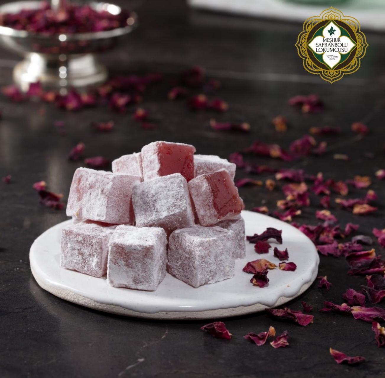 Rose Turkish Delight – Traditional Flavor with Rose Yeast and Natural Color – Powdered Sugar Coated - 400g (14.11 oz) - Exporgin | Türkiye Comes to You