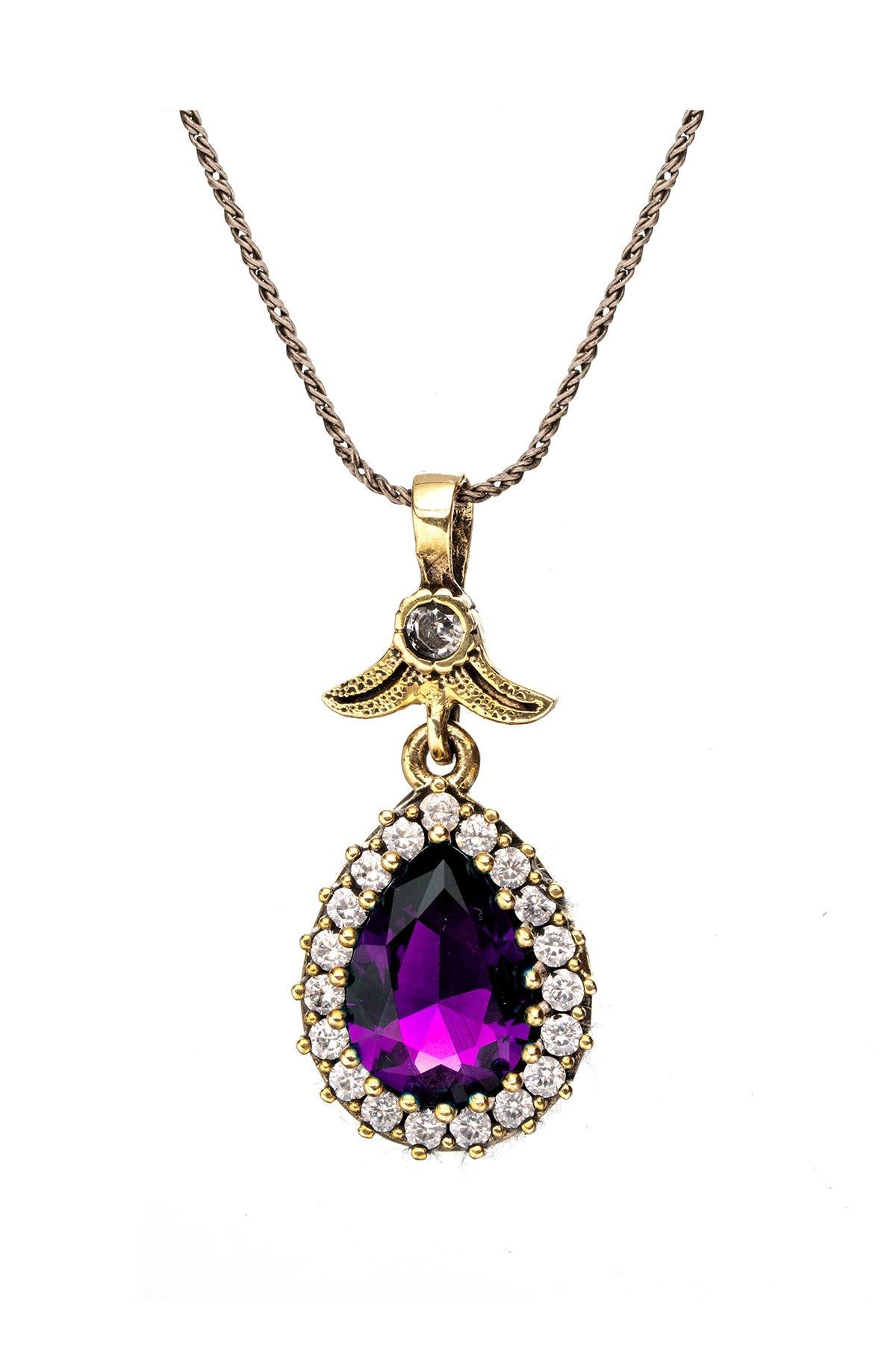 Lila Amethyst Stein Silber Naturstein Authentische Frauen Halskette Hürrem Sultan Halskette