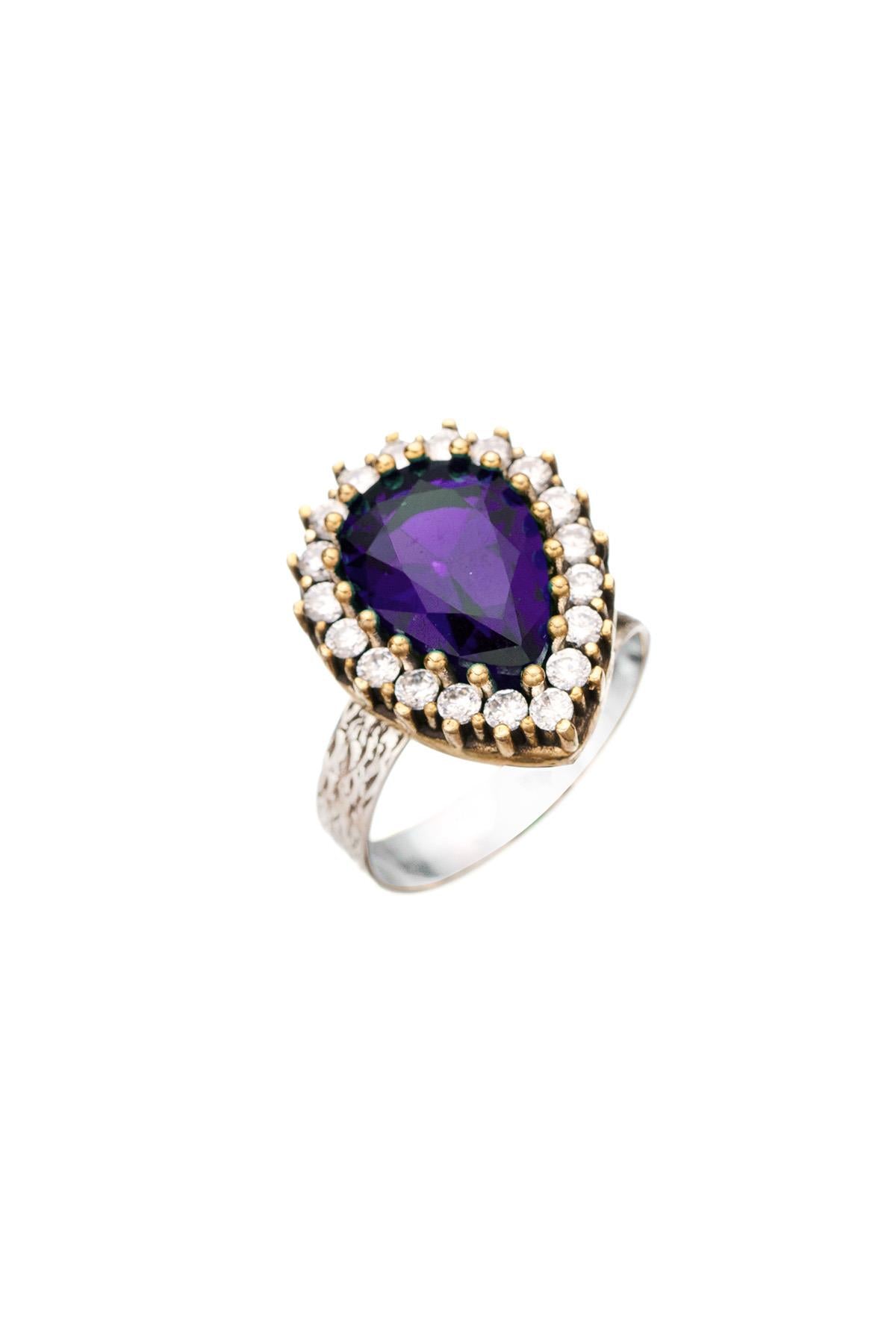 Purple Amethyst Stone Hürem Sultan Drop Autentic Triple Women Set's Set Regolable Ring