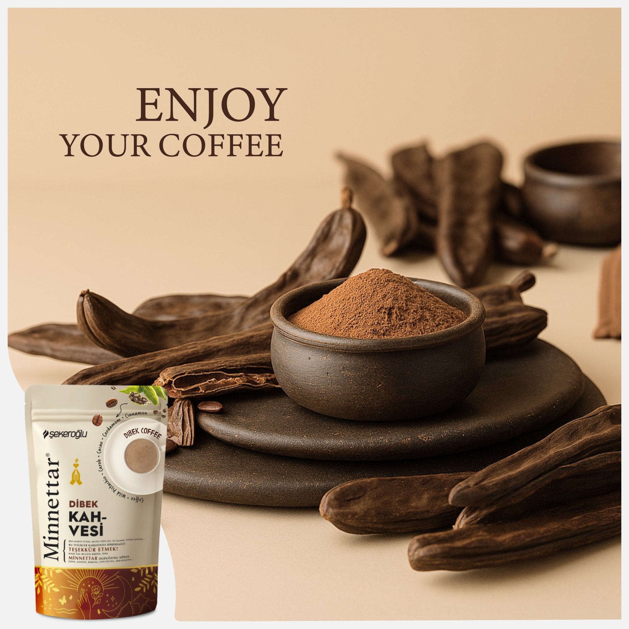 Şekeroğlu Minnettar Dibek Coffee 165 gr – Traditional Stone - Ground Turkish Coffee with Carob, Turpentine Pistachio, and Spices - Exporgin - Global Shopping Site