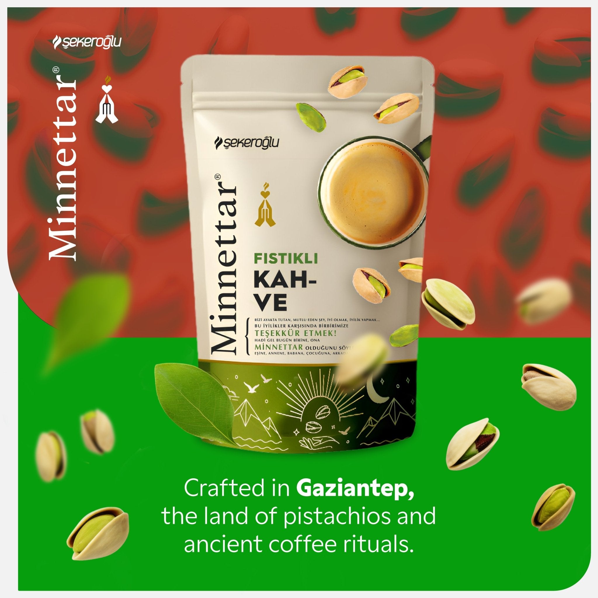 Şekeroğlu Minnettar Pistachio Turkish Coffee – Authentic Turkish Coffee with Ground Pistachio – 165g (5.82 oz) - Exporgin | Türkiye Comes to You