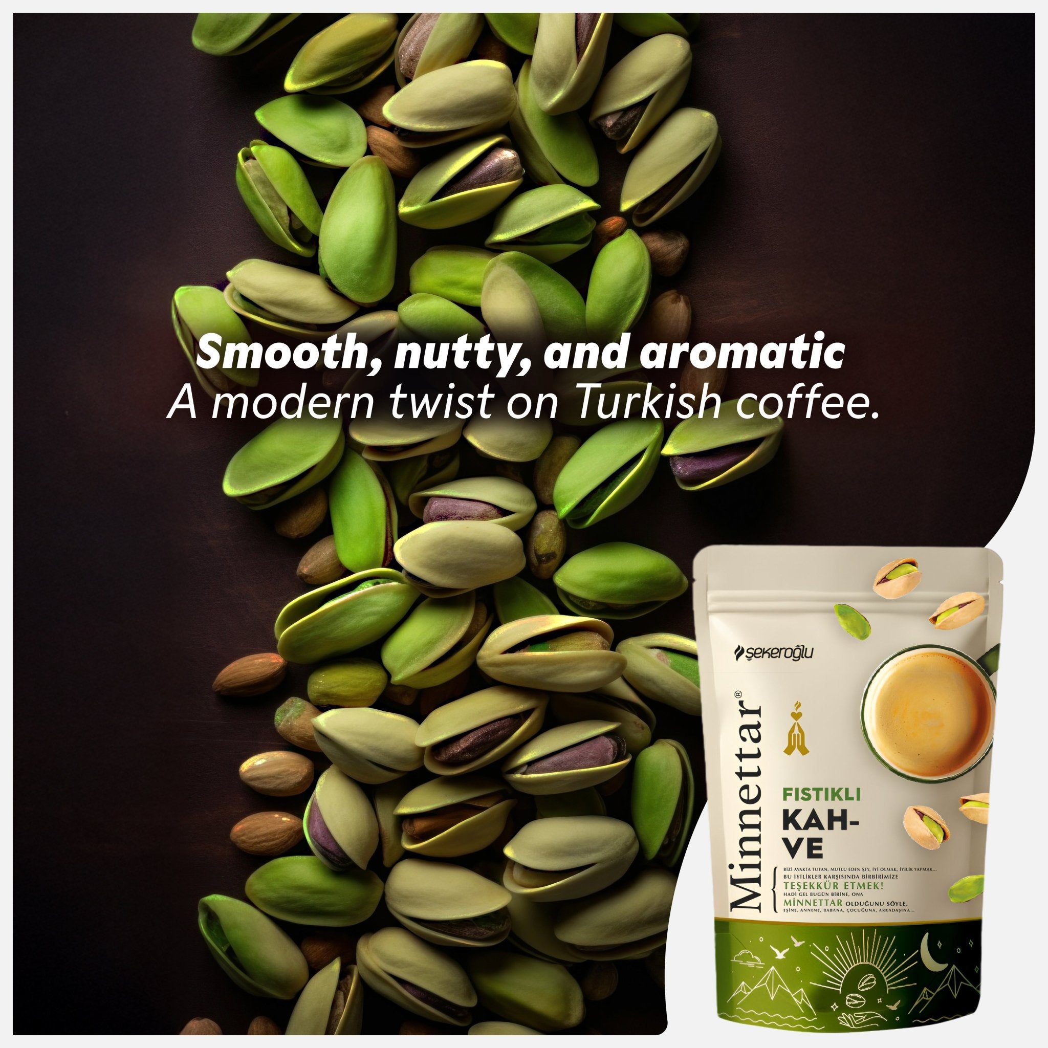 Şekeroğlu Minnettar Pistachio Turkish Coffee – Authentic Turkish Coffee with Ground Pistachio – 165g (5.82 oz) - Exporgin | Türkiye Comes to You