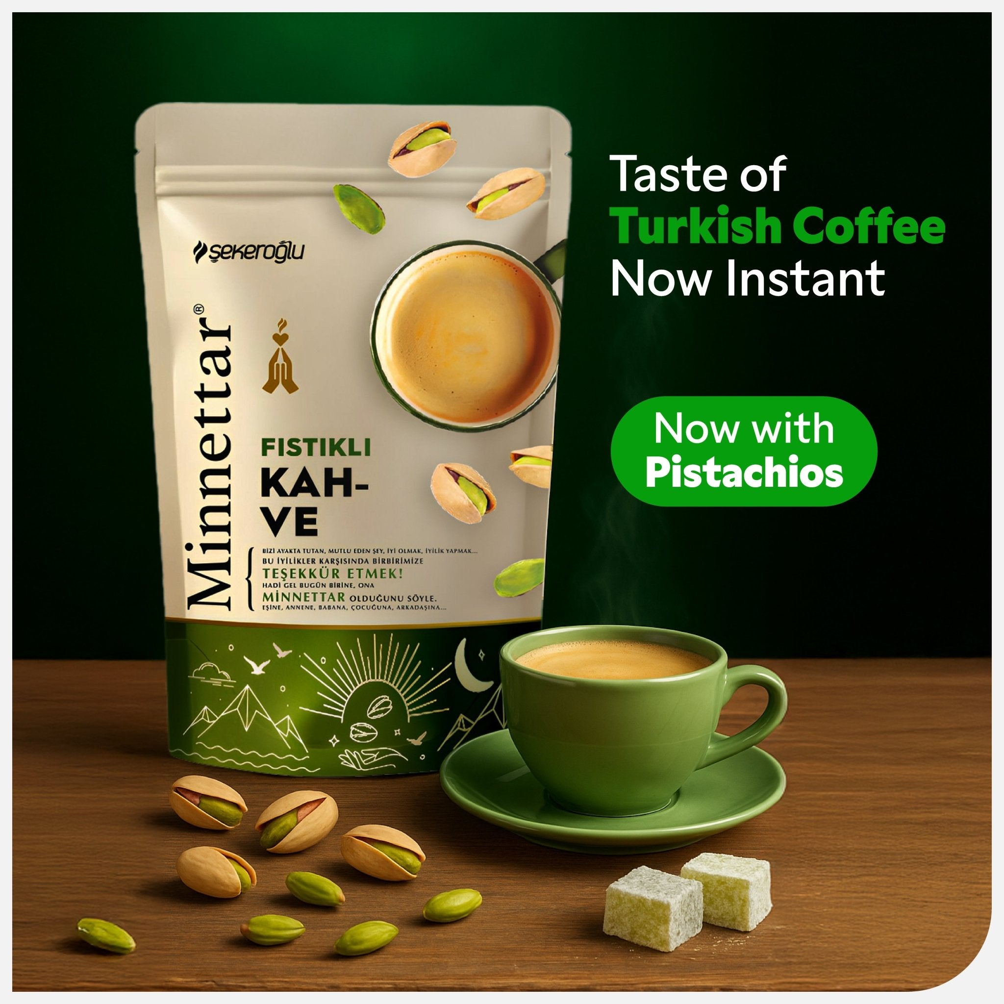 Şekeroğlu Minnettar Pistachio Turkish Coffee – Authentic Turkish Coffee with Ground Pistachio – 165g (5.82 oz) - Exporgin | Türkiye Comes to You