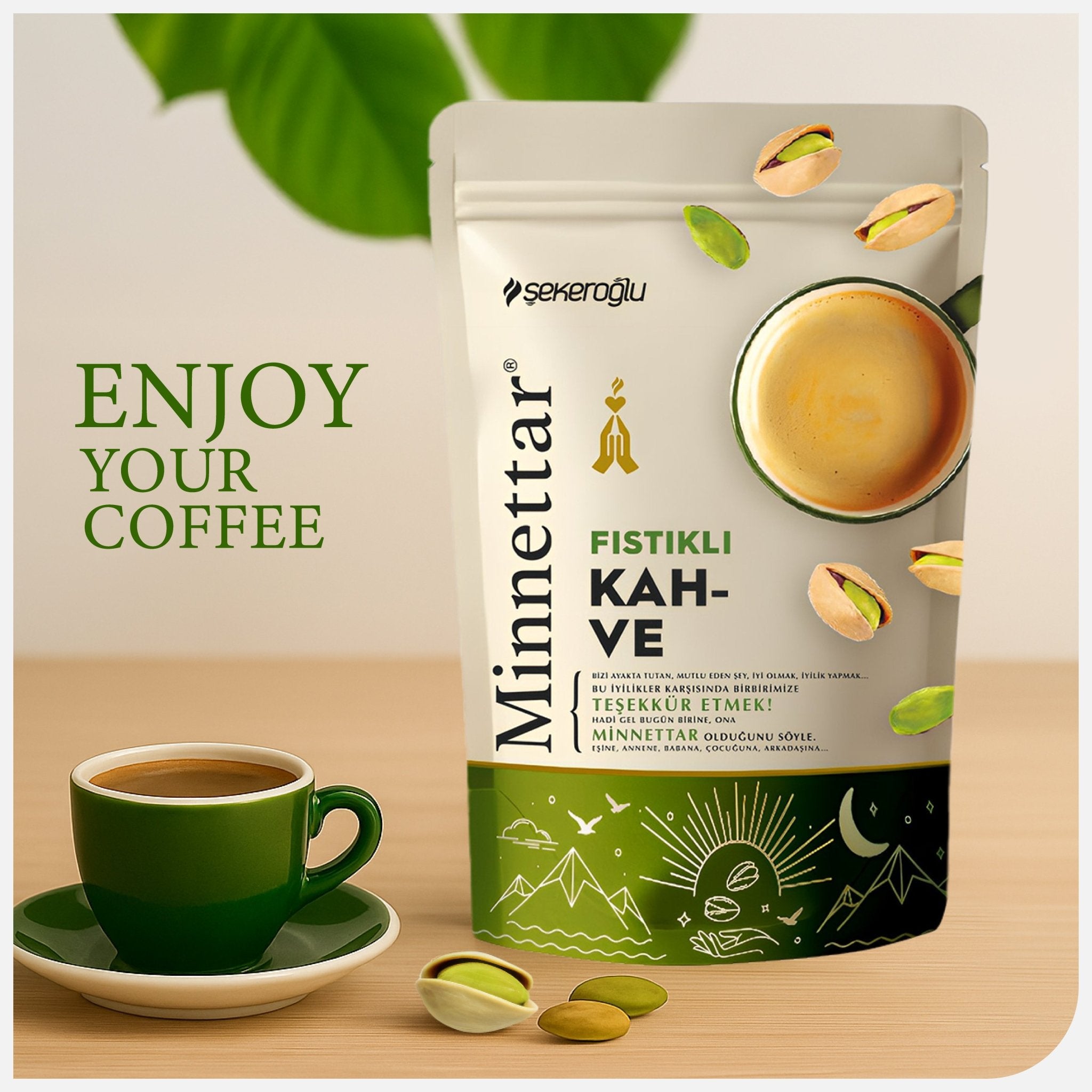 Şekeroğlu Minnettar Pistachio Turkish Coffee – Authentic Turkish Coffee with Ground Pistachio – 165g (5.82 oz) - Exporgin | Türkiye Comes to You