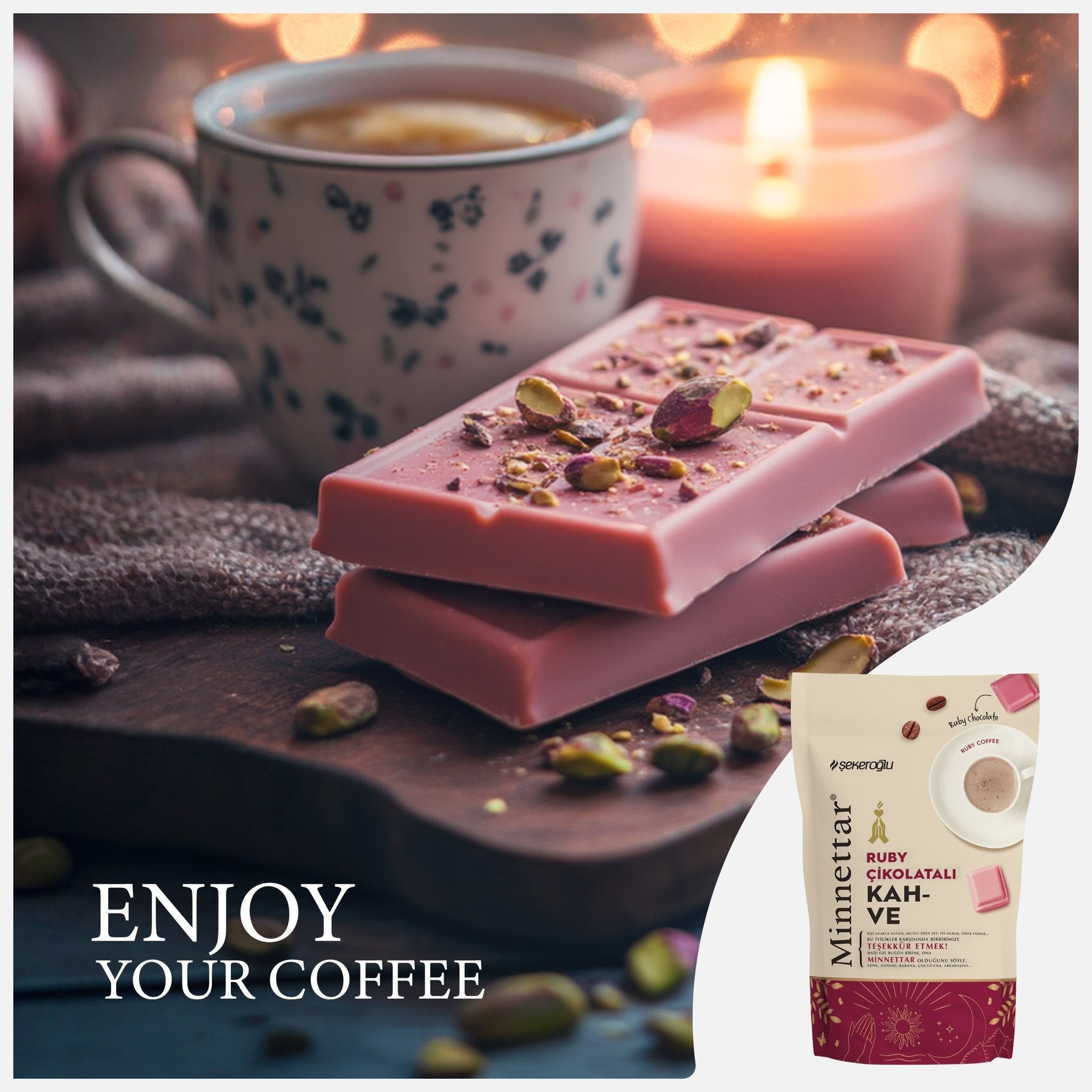 Şekeroğlu Minnettar Ruby Chocolate Coffee 165 gr – Turkish Coffee with Ruby Chocolate – Unique Fruity and Creamy Flavor - Exporgin - Global Shopping Site