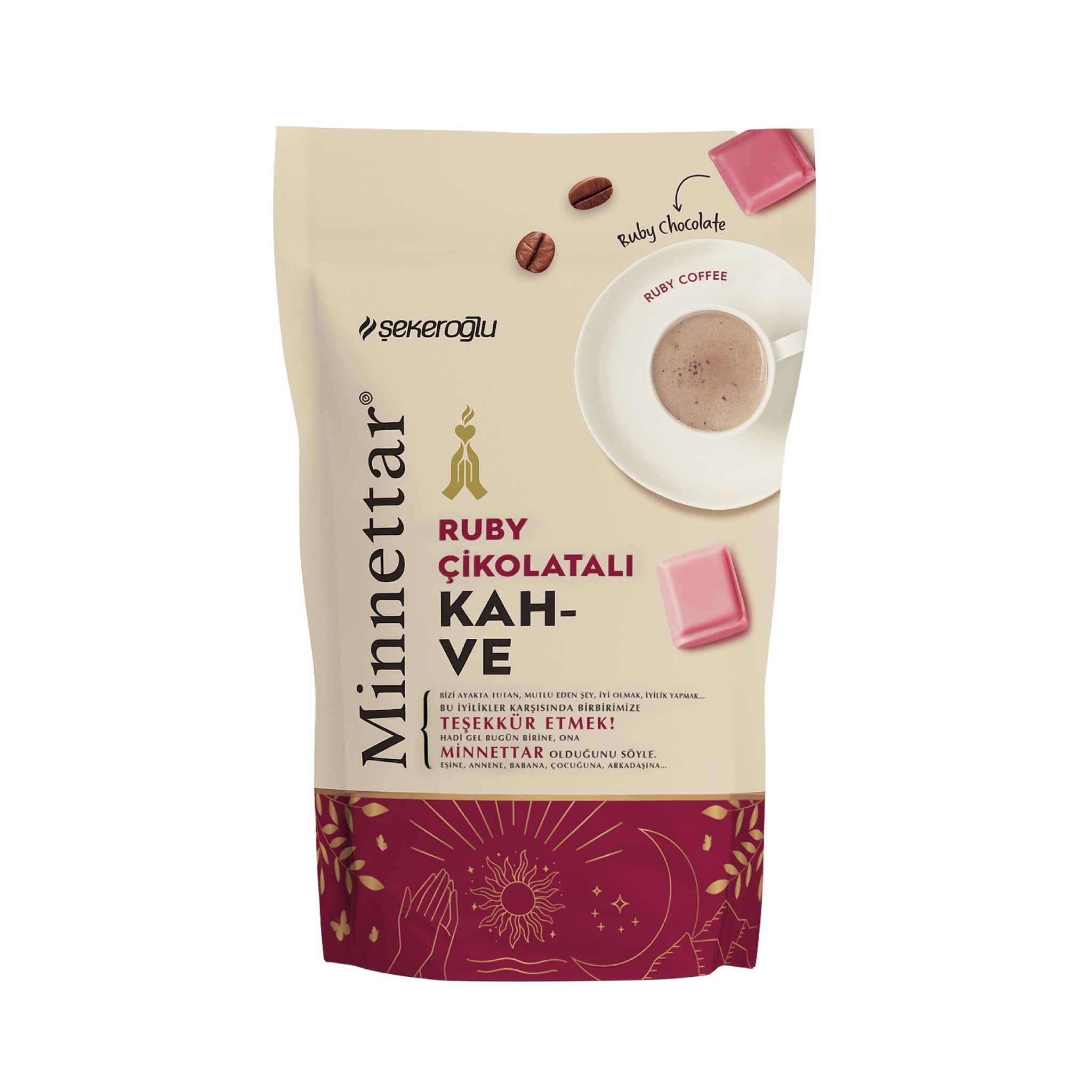 Şekeroğlu Minnettar Ruby Chocolate Coffee 165 gr – Turkish Coffee with Ruby Chocolate – Unique Fruity and Creamy Flavor - Exporgin - Global Shopping Site