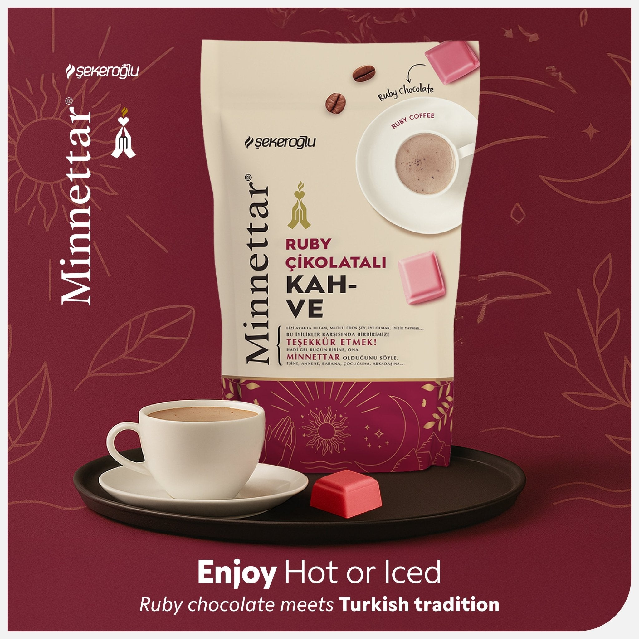 Şekeroğlu Minnettar Ruby Chocolate Coffee 165 gr – Turkish Coffee with Ruby Chocolate – Unique Fruity and Creamy Flavor - Exporgin - Global Shopping Site