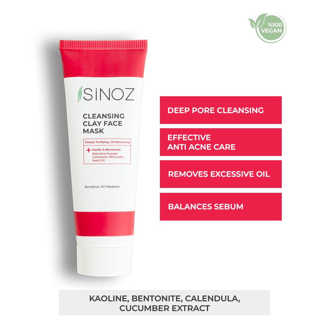 Sinoz Cleansing Clay Face Mask – Detoxifying, Vegan, and Oil - Balancing Care 100ml - Exporgin - Global Shopping Site