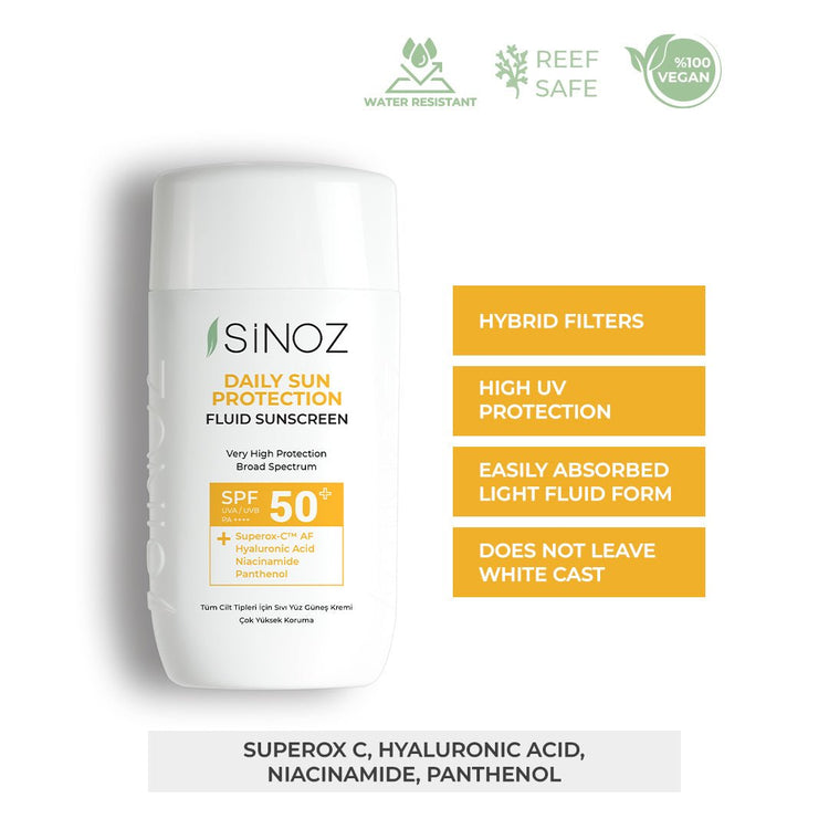 Sinoz Daily Sun Protect Fluid Sunscreen SPF50+ / PA++++ – Lightweight and Powerful - Exporgin - Global Shopping Site