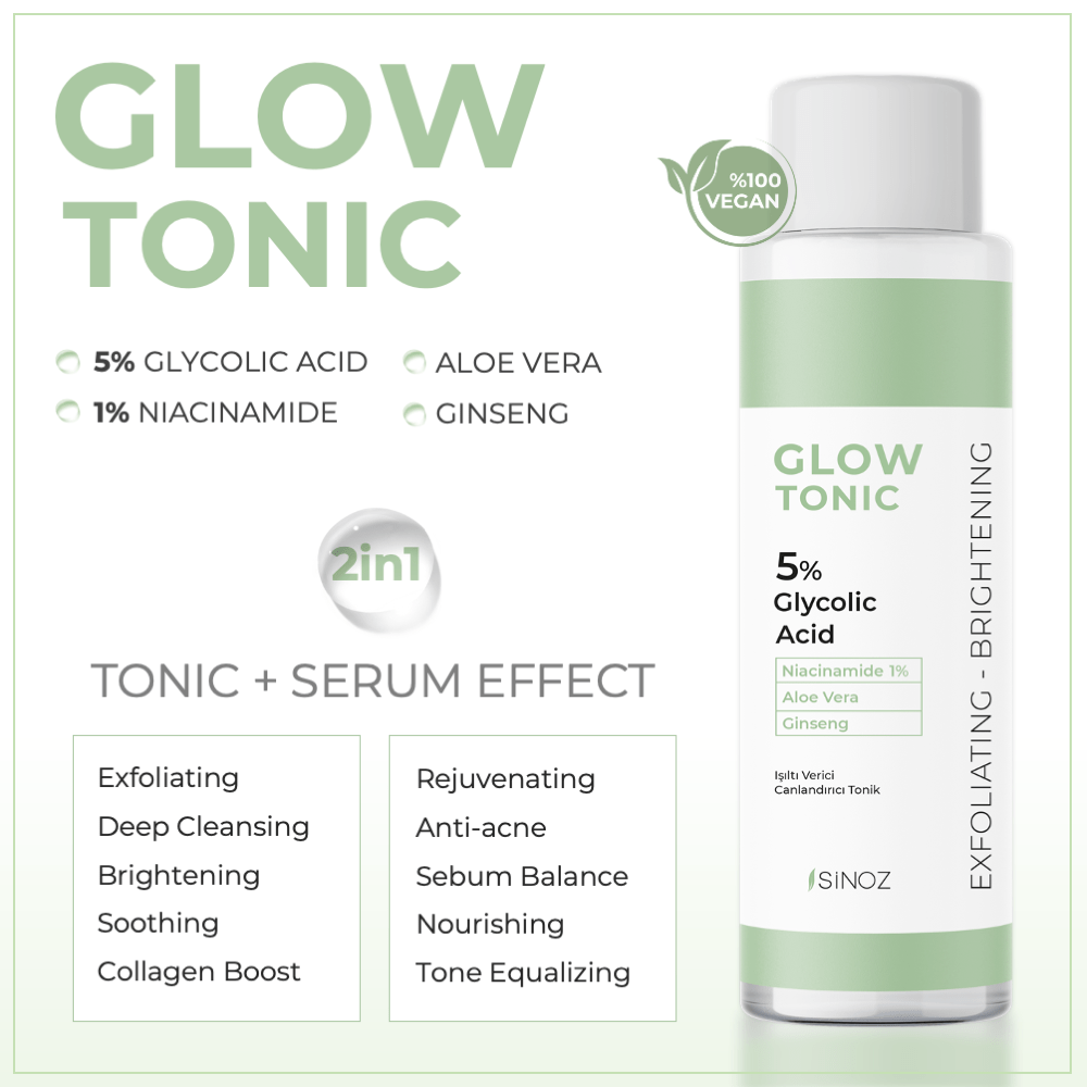 Sinoz Glow Tonic - Pore Tightening Purifying Revitalizing Peeling Effect Glycolic Acid 5% + Niacinamide 1% 200 ml - Exporgin - Global Shopping Site
