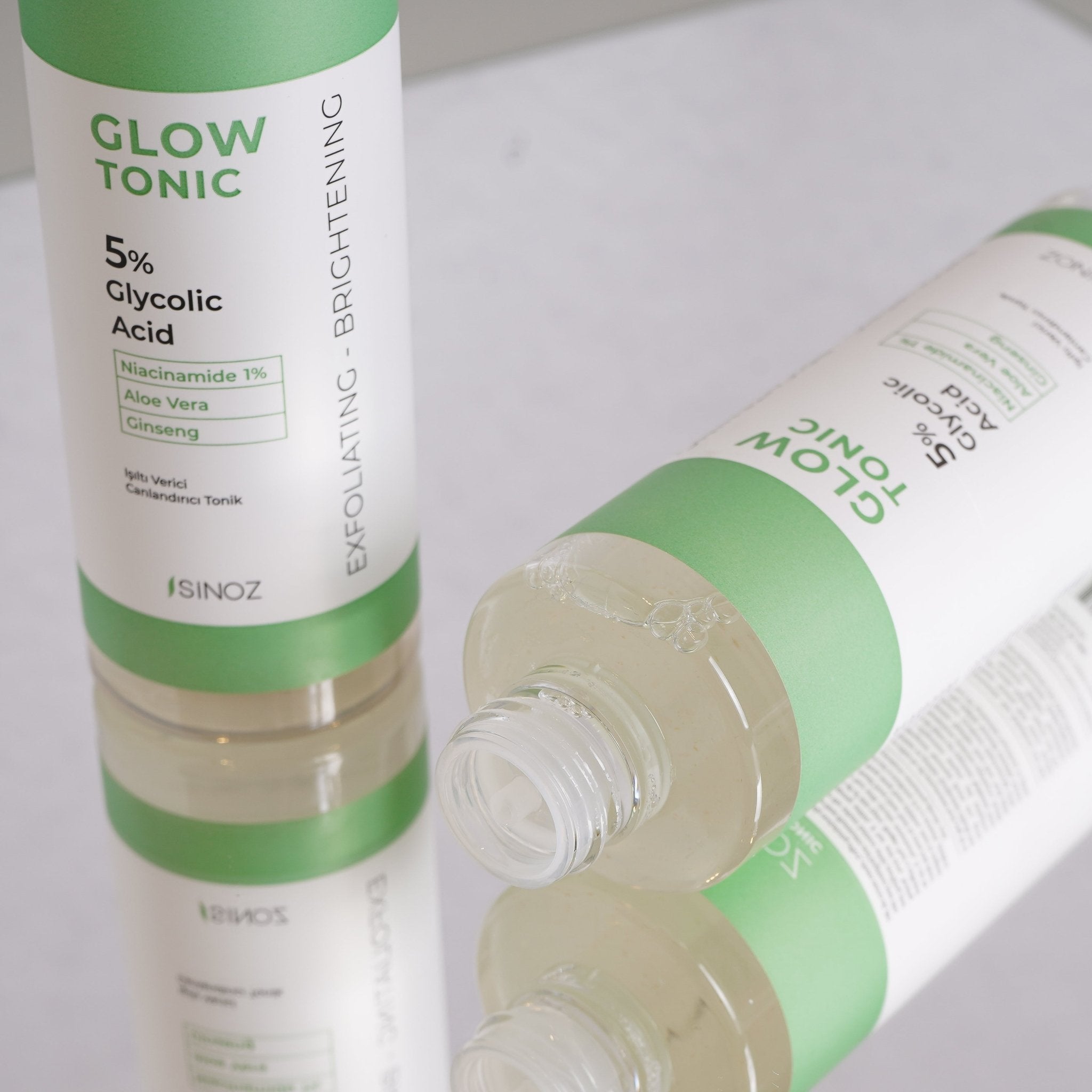 Sinoz Glow Tonic - Pore Tightening Purifying Revitalizing Peeling Effect Glycolic Acid 5% + Niacinamide 1% 200 ml - Exporgin - Global Shopping Site