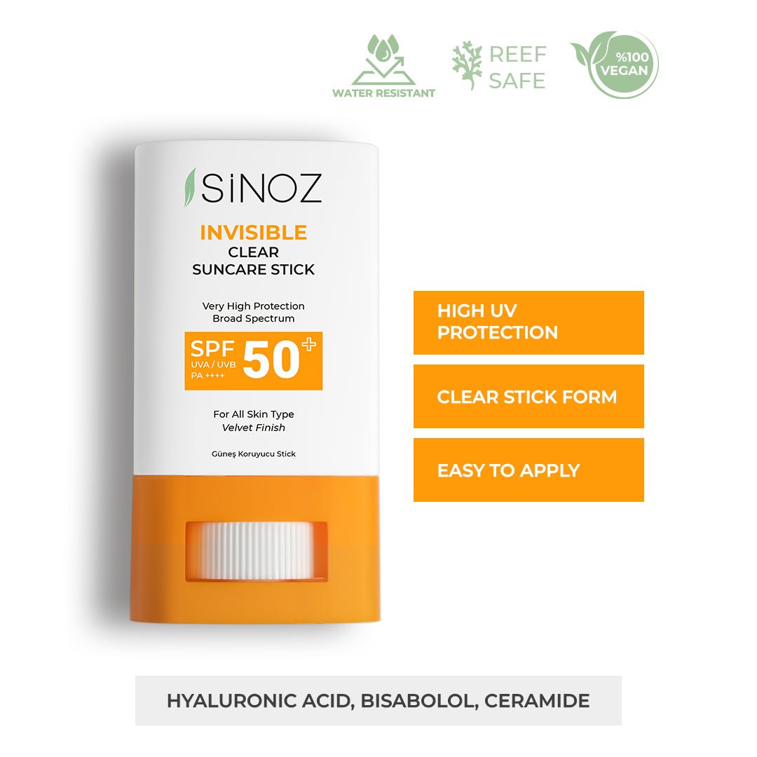 Sinoz Invisible Clear Suncare Stick SPF 50+ – Transparent Sun Protection with Ceramide and Aloe Vera – Non - Greasy, Moisturizing Formula – 15 g - Exporgin - Global Shopping Site