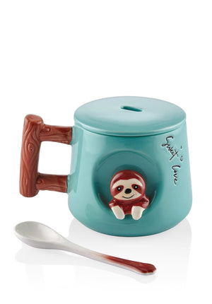 Sloth Mug with Lid and Spoon 370 ml - Exporgin - Global Shopping Site