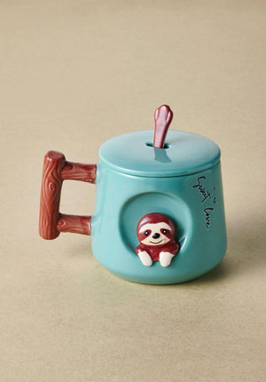 Sloth Mug with Lid and Spoon 370 ml - Exporgin - Global Shopping Site