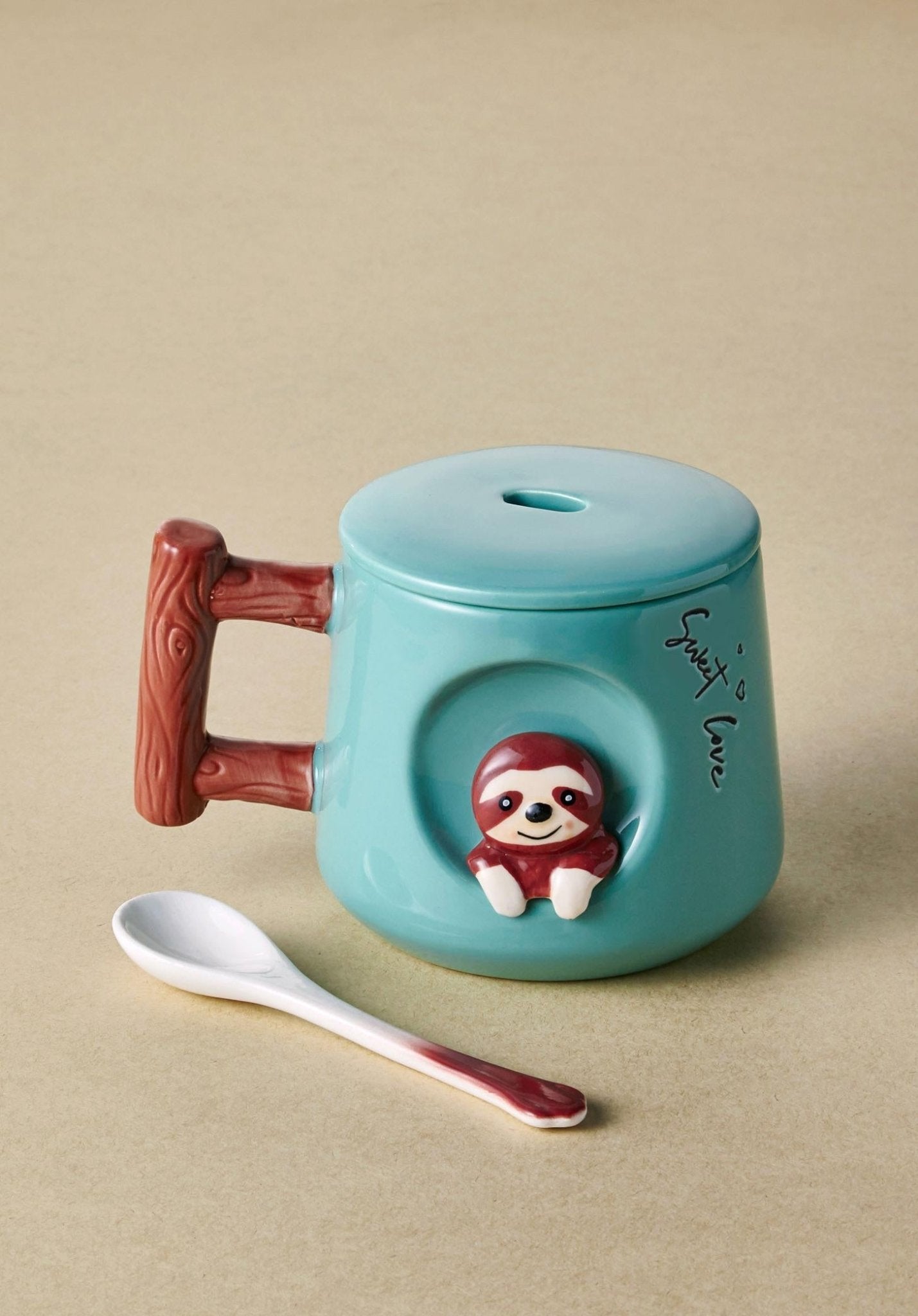 Sloth Mug with Lid and Spoon 370 ml - Exporgin - Global Shopping Site