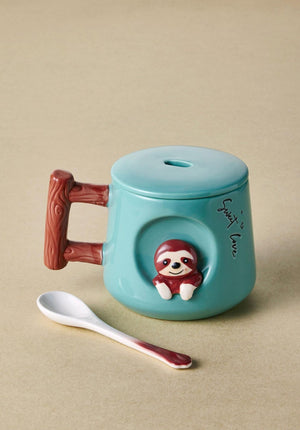 Sloth Mug with Lid and Spoon 370 ml - Exporgin - Global Shopping Site
