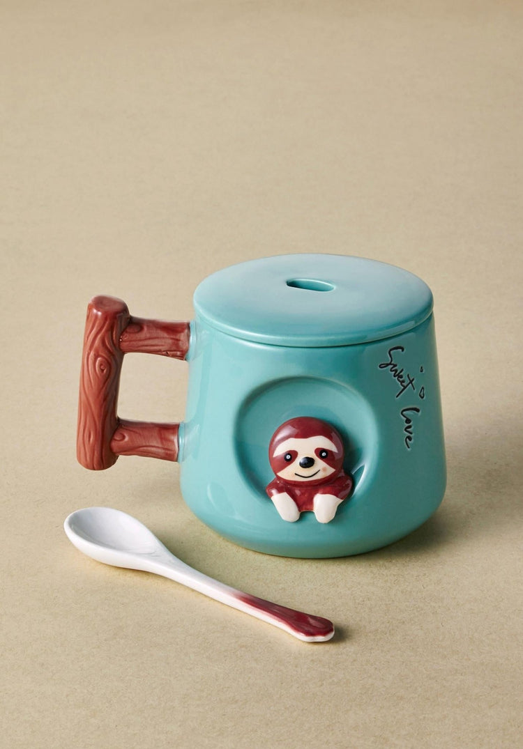 Sloth Mug with Lid and Spoon 370 ml - Exporgin - Global Shopping Site
